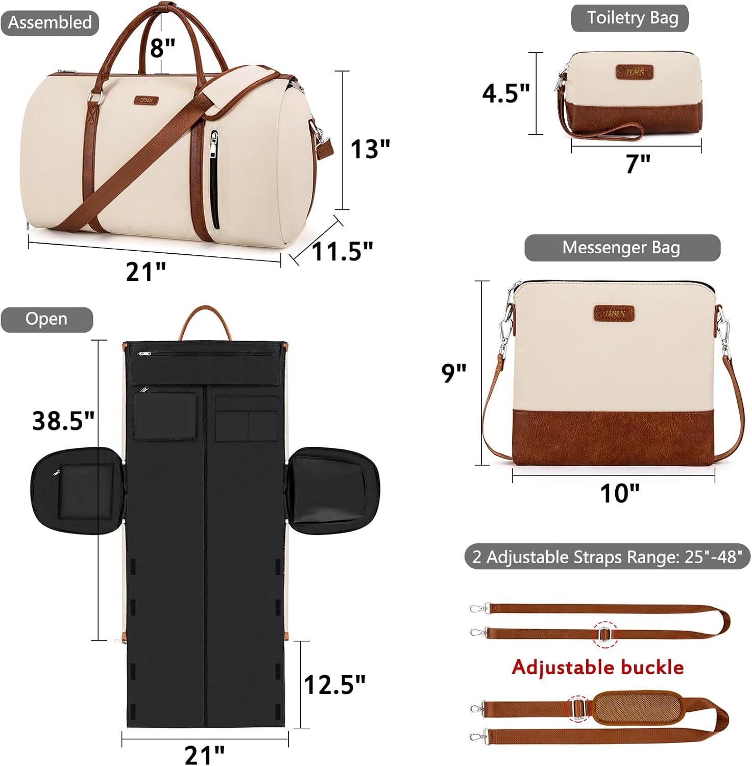 Convertible Garment Duffel Bag for Travel - Carry On Garment Bags With Toiletry Bag Large Weekender Bag for Men Women 2 in 1 Hanging Suitcase Suit Travel Duffel Overnight Bags 4pcs Set - Image 5