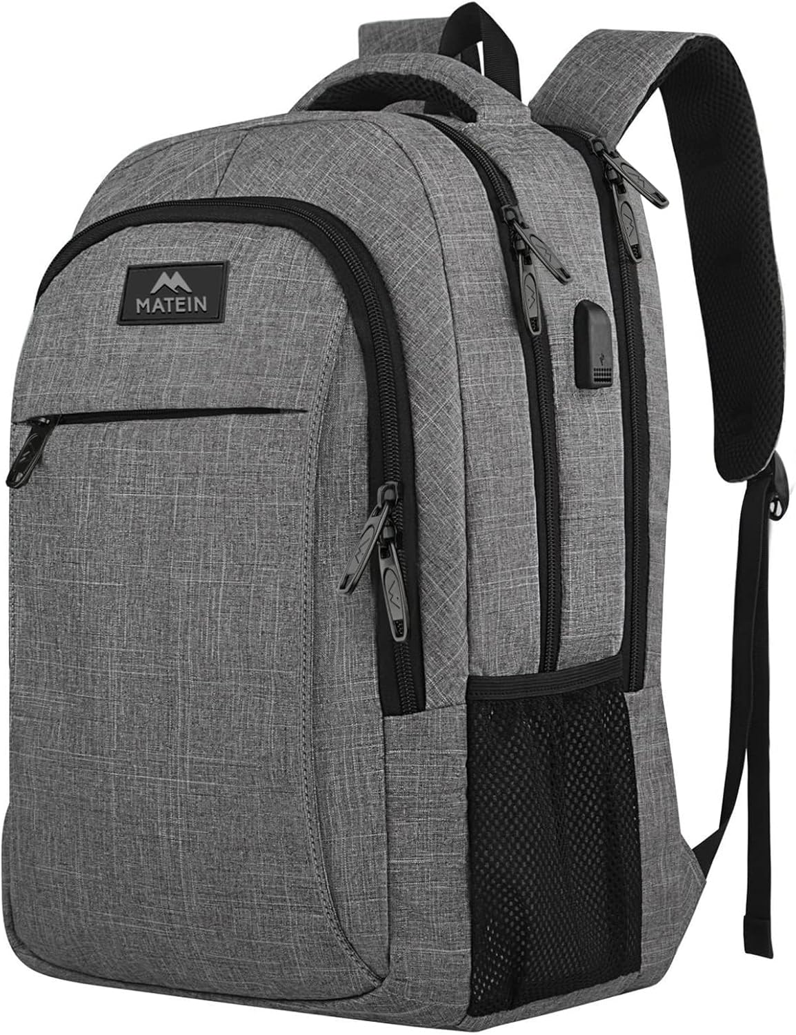 MATEIN Travel Laptop Backpack, 17 Inch Business Flight Approved Carry on Backpack, TSA Large Computer Bag for Men Women with USB Port and Trolley Sleeve, College School Tactical Book Bag, Grey